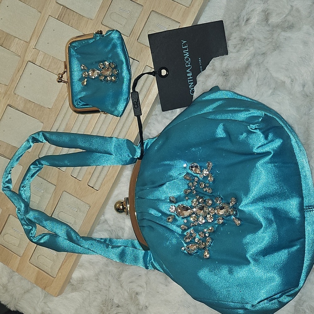Cynthia Rowley Satin Rhinestone Shoulder Bag with Coin Purse - Picture 2 of 16